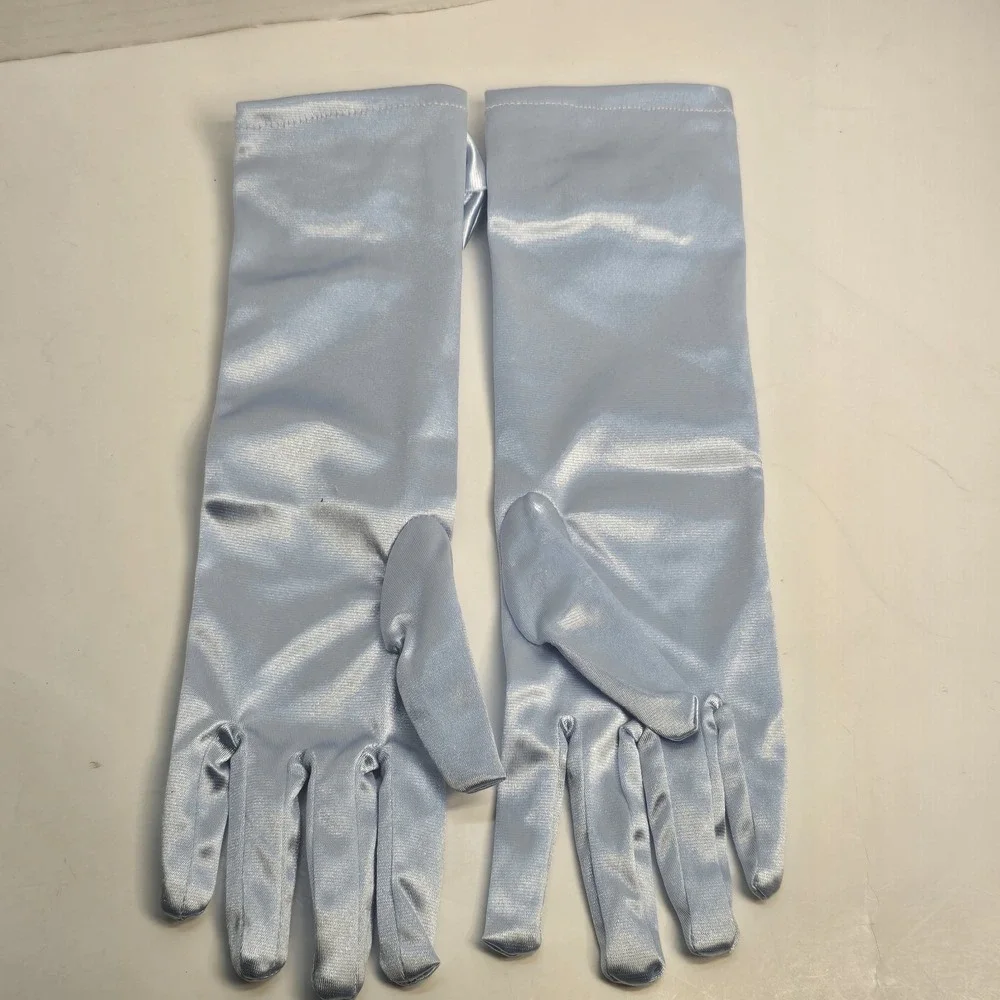 Girls Light Blue Satin Princess Gloves with Bow‎ and Rhinestone Formal Costume